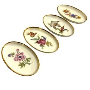Set of 4 Denmark Danmark porcelain pin dish small oval trays variety floral
